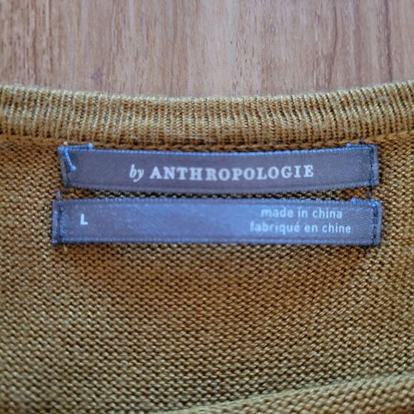 Anthropologie Sweater Top Womens Large Brown Mustard Cold Shoulder Casual Basic - Picture 4 of 11